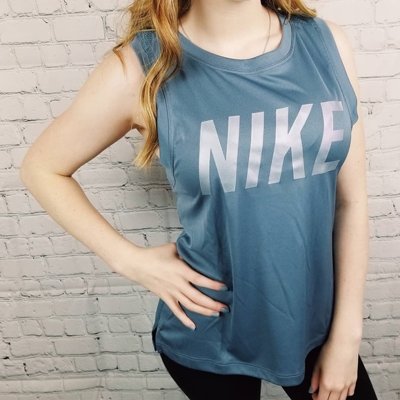 Nike Tops - Nike|NWT Run Gray Holographic Logo Mesh Back Tank